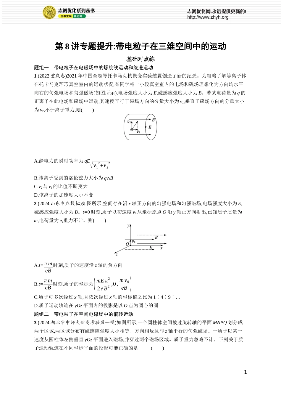 第8讲　专题提升 带电粒子在三维空间中的运动.docx_第1页