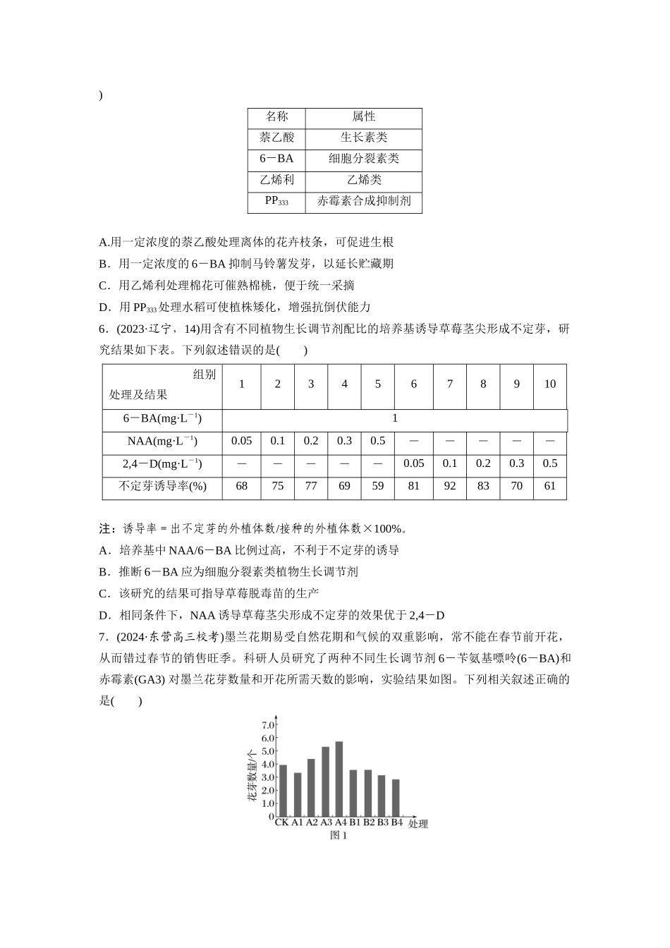 第八单元 课时练46 植物生长调节剂的应用及环境因素参与调节植物的生命活动.docx_第2页