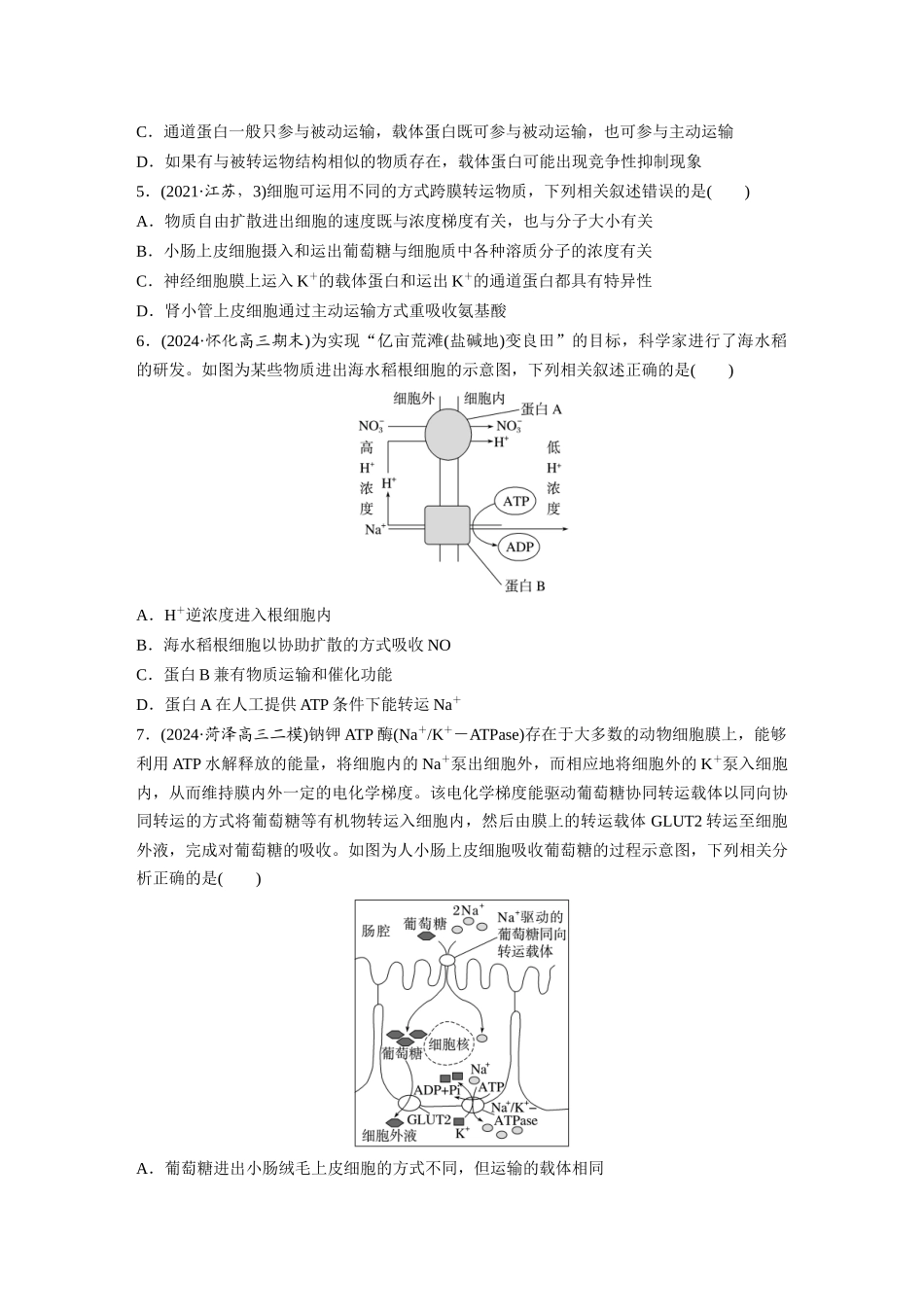 第二单元　课时练10　物质进出细胞的方式及影响因素.docx_第2页