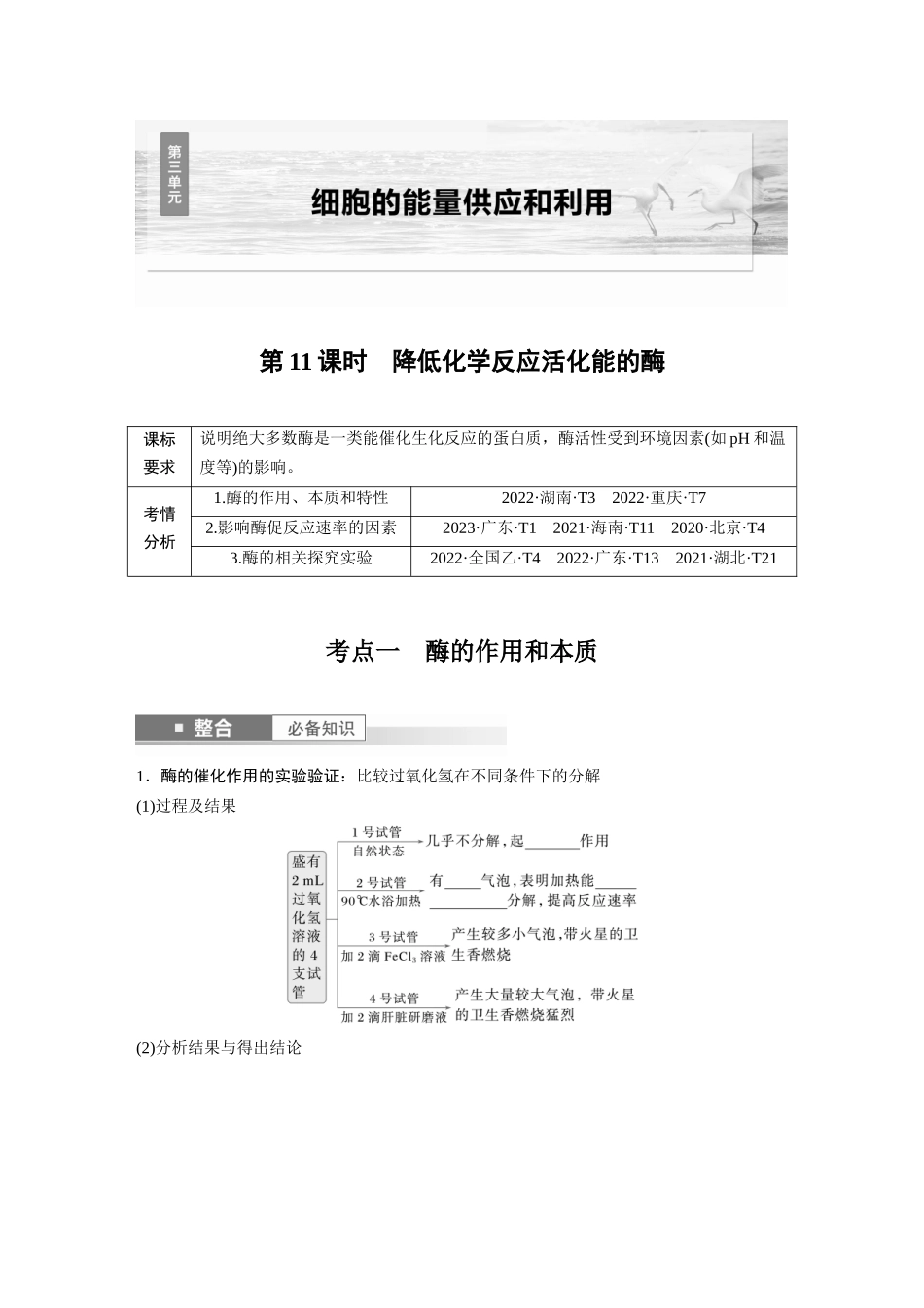 第三单元　第11课时　降低化学反应活化能的酶.docx_第1页