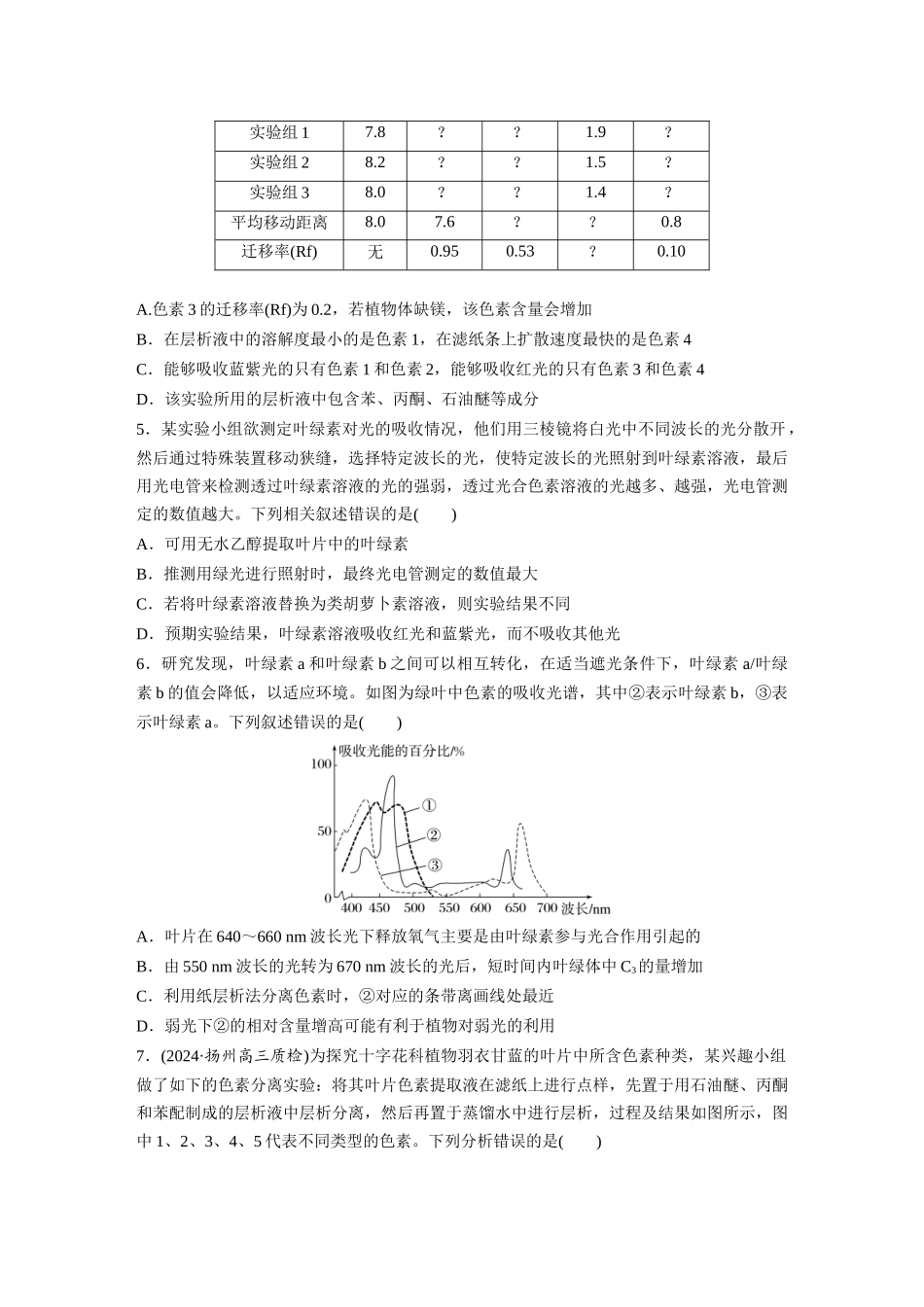 第三单元　课时练15　捕获光能的色素和结构及光合作用原理的探索.docx_第2页