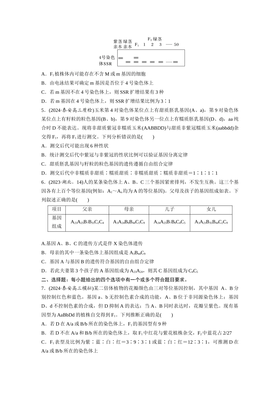 第五单元　专题突破7　探究不同对基因在常染色体上的位置.docx_第2页
