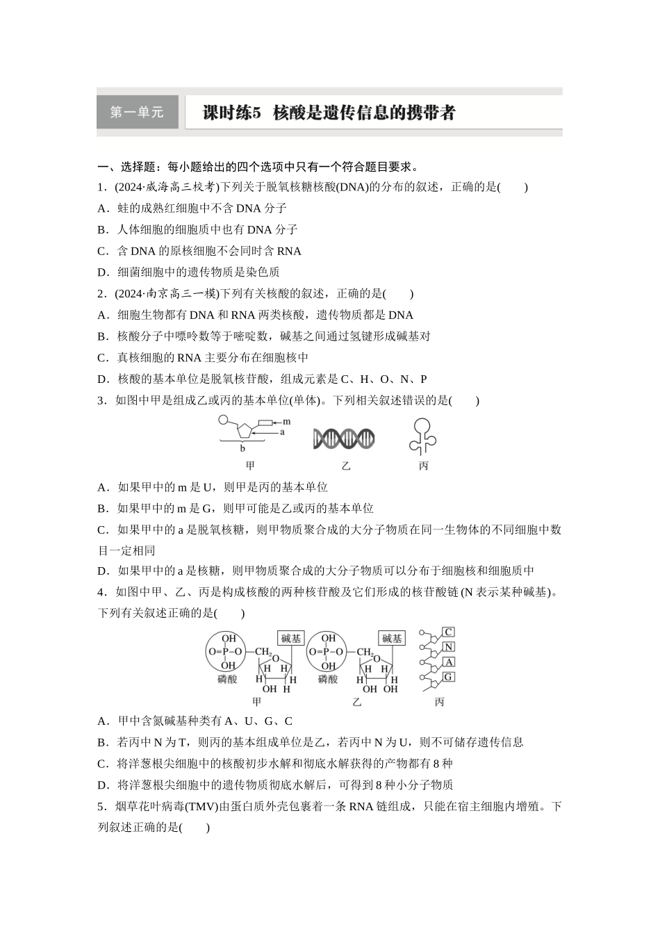 第一单元　课时练5　核酸是遗传信息的携带者.docx_第1页