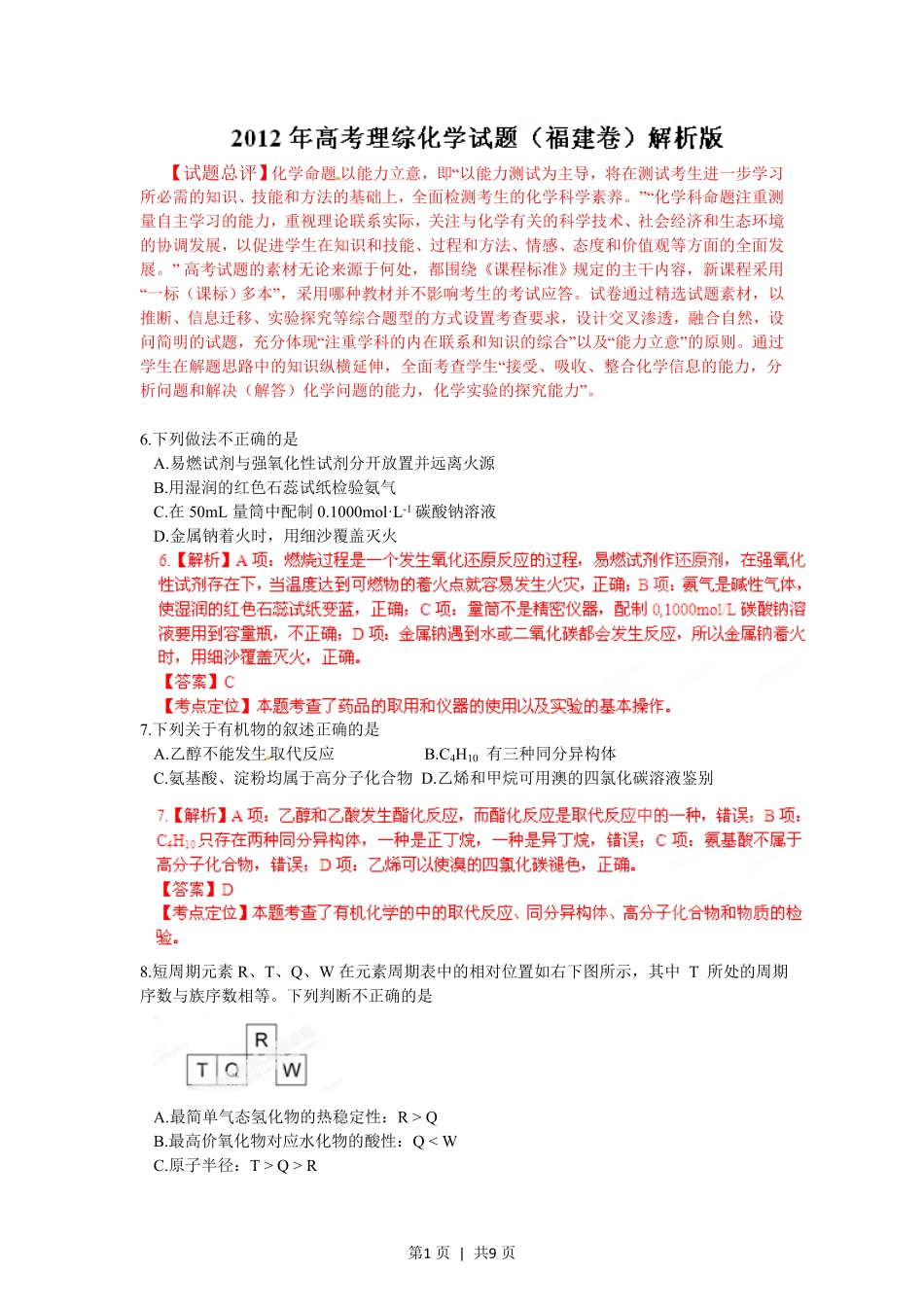 2012年高考化学试卷（福建）（解析卷）.pdf_第1页