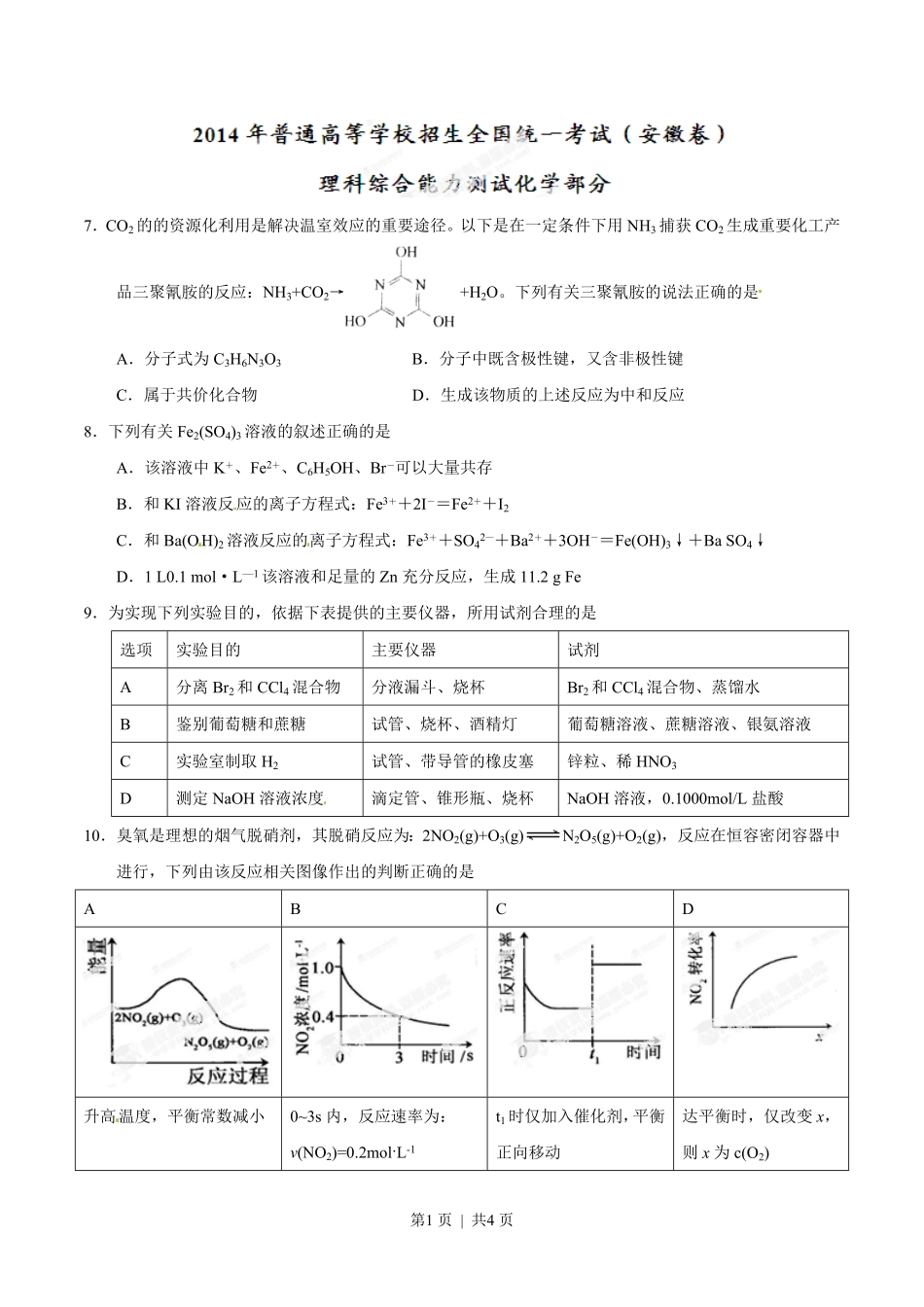 2014年高考化学试卷（安徽）（空白卷）.pdf_第1页