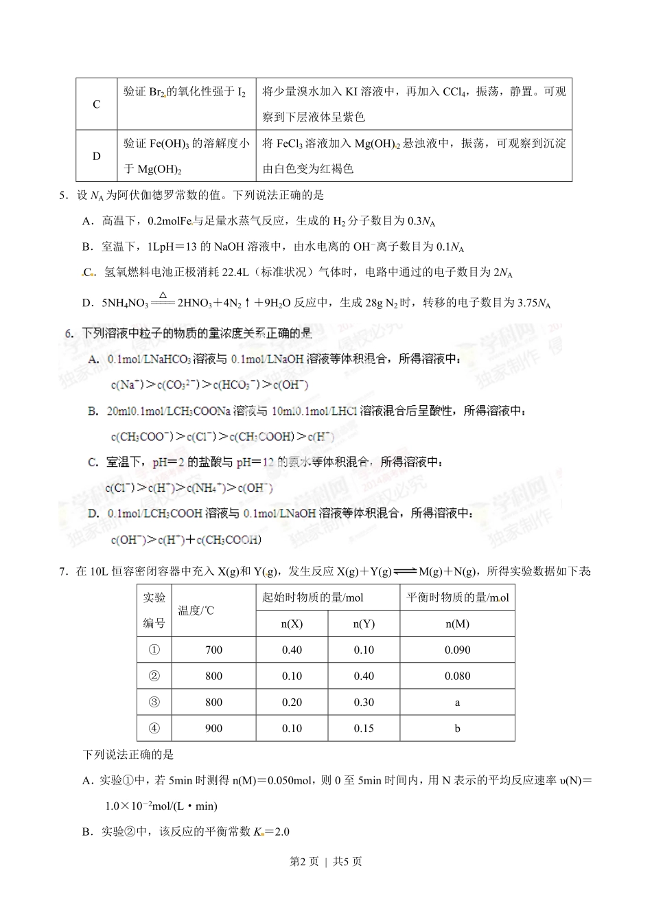 2014年高考化学试卷(四川)(空白卷).pdf_第2页