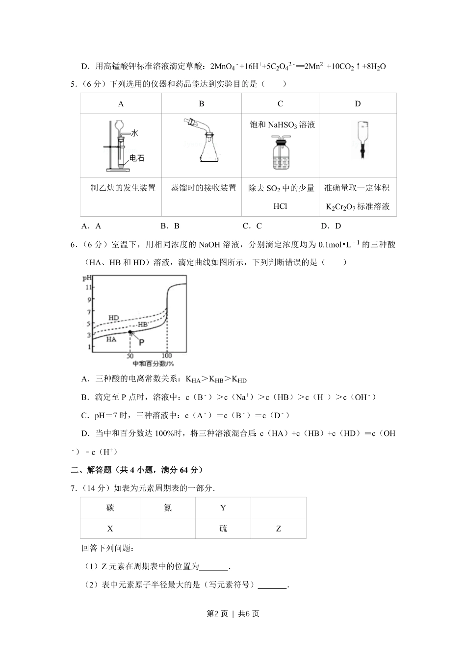 2016年高考化学试卷(天津)(空白卷).pdf_第2页