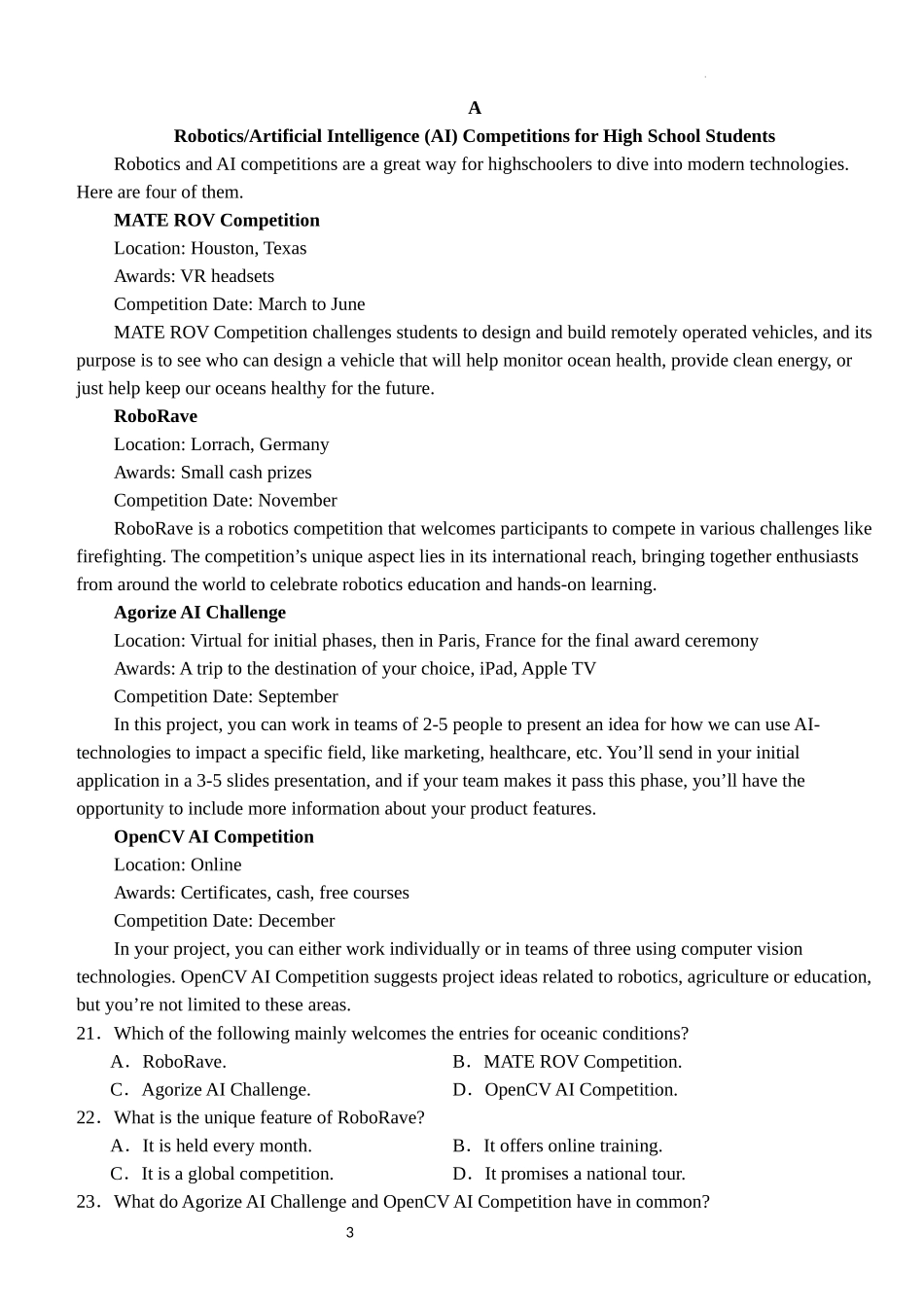 湖北省沙市中学2023-2024学年高二下学期6月月考英语试题.docx_第3页