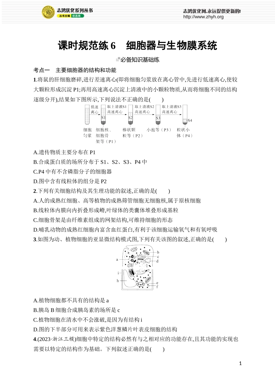 课时规范练6　细胞器与生物膜系统.docx_第1页