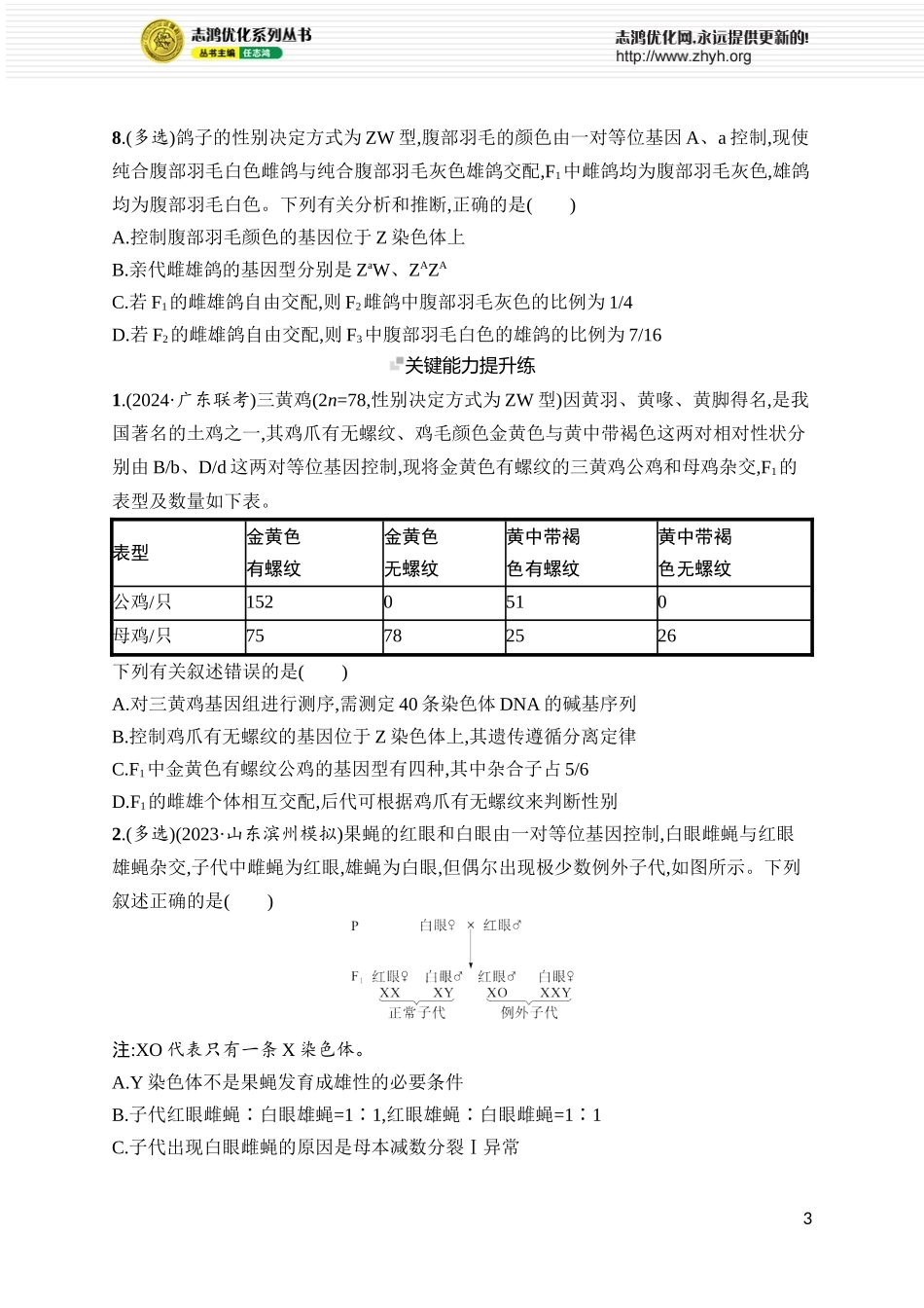 课时规范练21　基因在染色体上、伴性遗传.docx_第3页