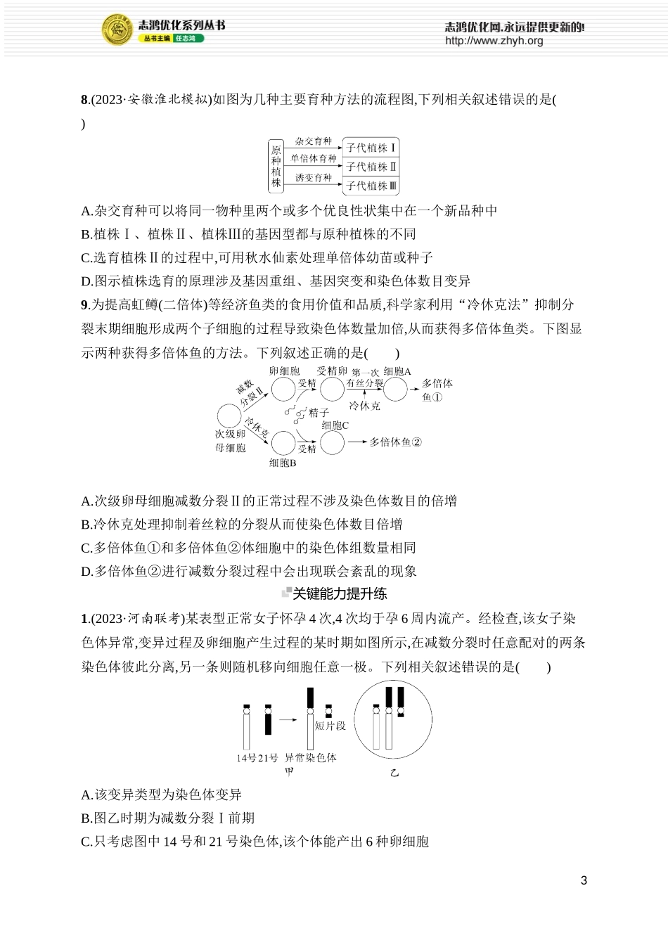 课时规范练28　染色体变异与育种.docx_第3页