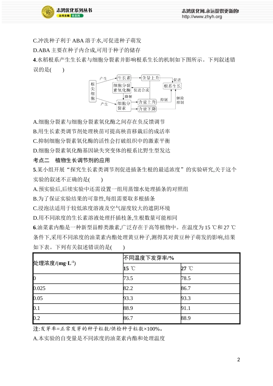 课时规范练39　其他植物激素及调节、植物生长调节剂的应用.docx_第2页