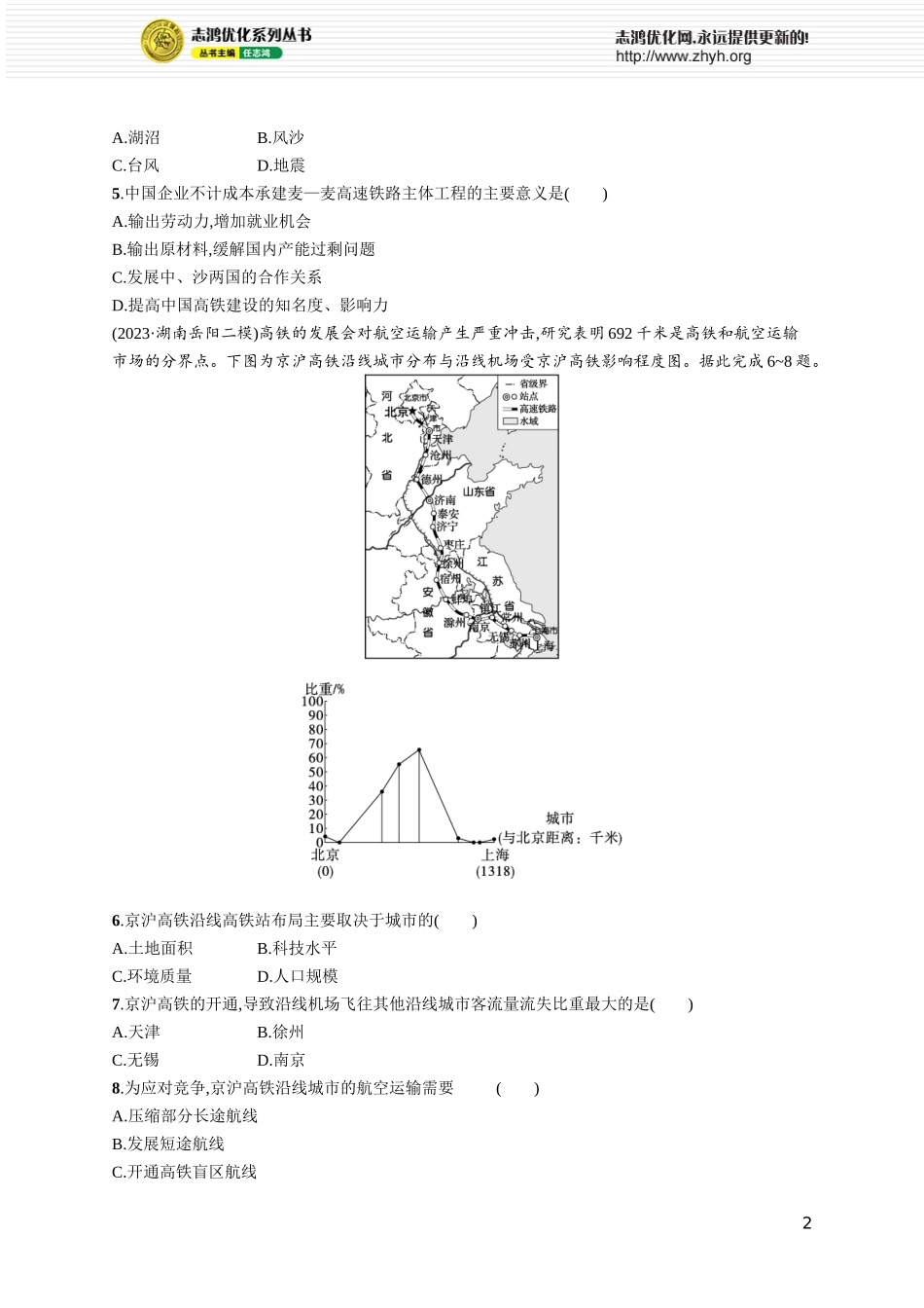 课时规范练45交通运输布局对区域发展的影响.docx_第2页