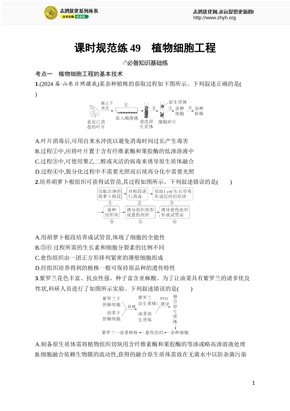 课时规范练49 植物细胞工程.docx_第1页