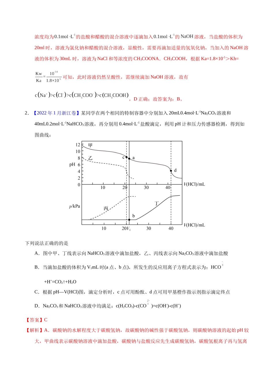 专题46 酸碱中和滴定及曲线(教师版).docx_第2页