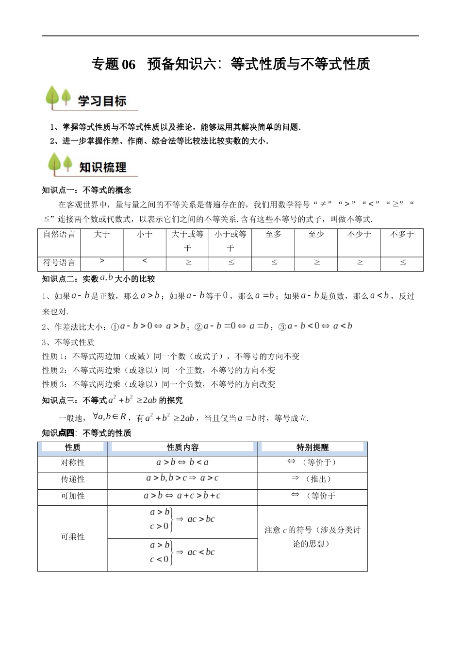 预备知识06 等式性质与不等式性质(解析版).docx_第1页