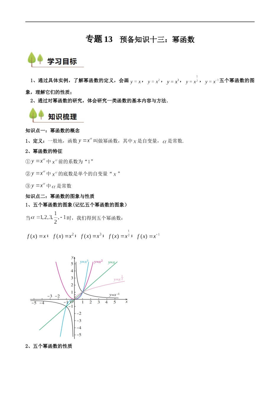 预备知识13 幂函数(解析版).docx_第1页