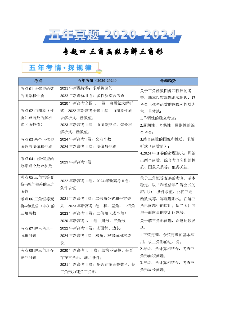 专题四 三角函数与解三角形（解析版）.docx_第1页