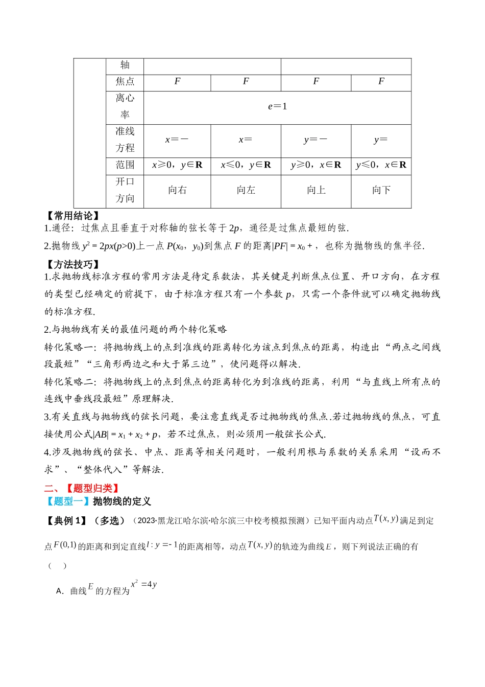 专题54 抛物线及其性质-2024年新高考数学一轮复习讲义之题型归类与强化测试（解析版）.docx_第2页