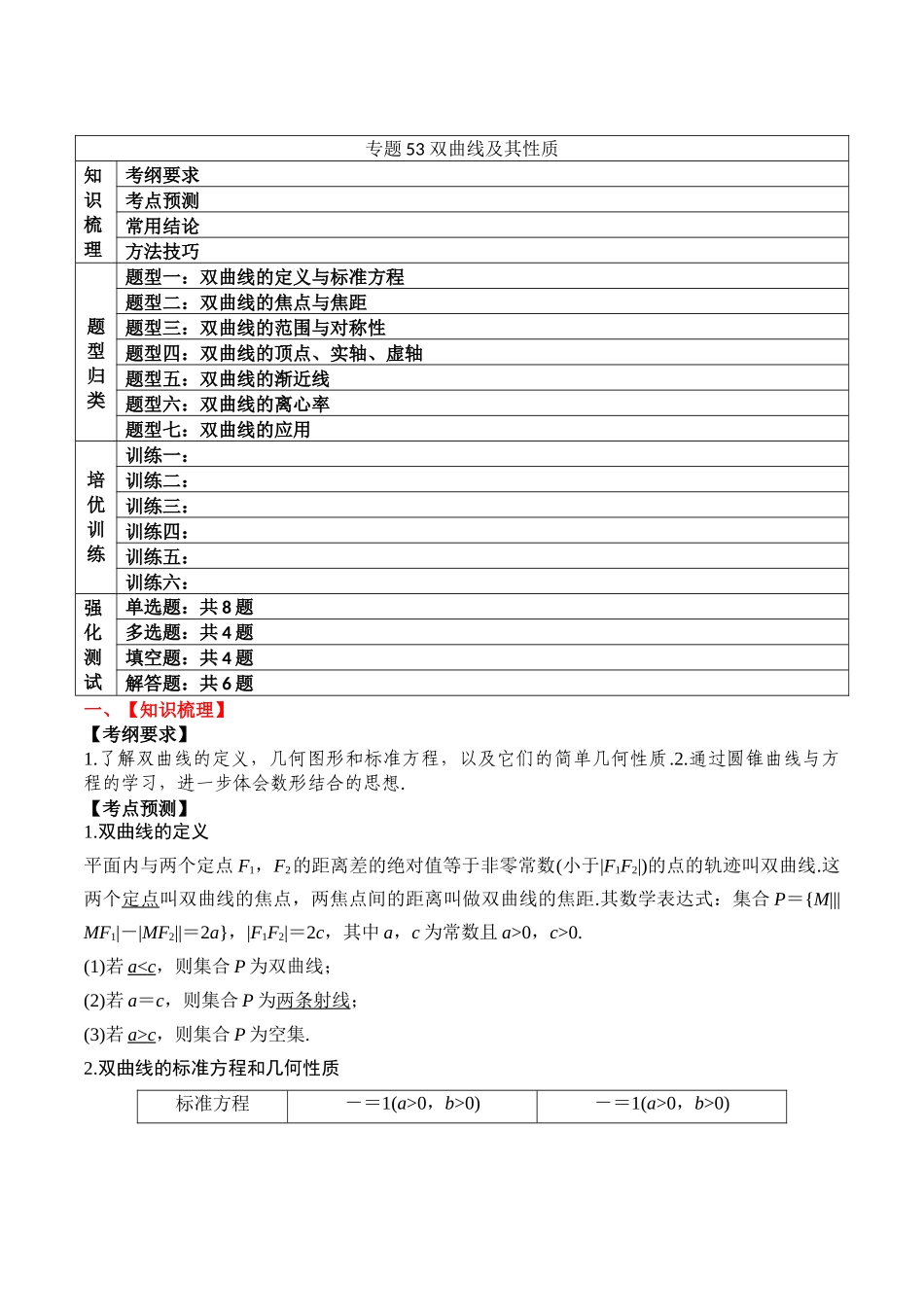 专题53 双曲线及其性质-2024年新高考数学一轮复习讲义之题型归类与强化测试（解析版）.docx_第1页