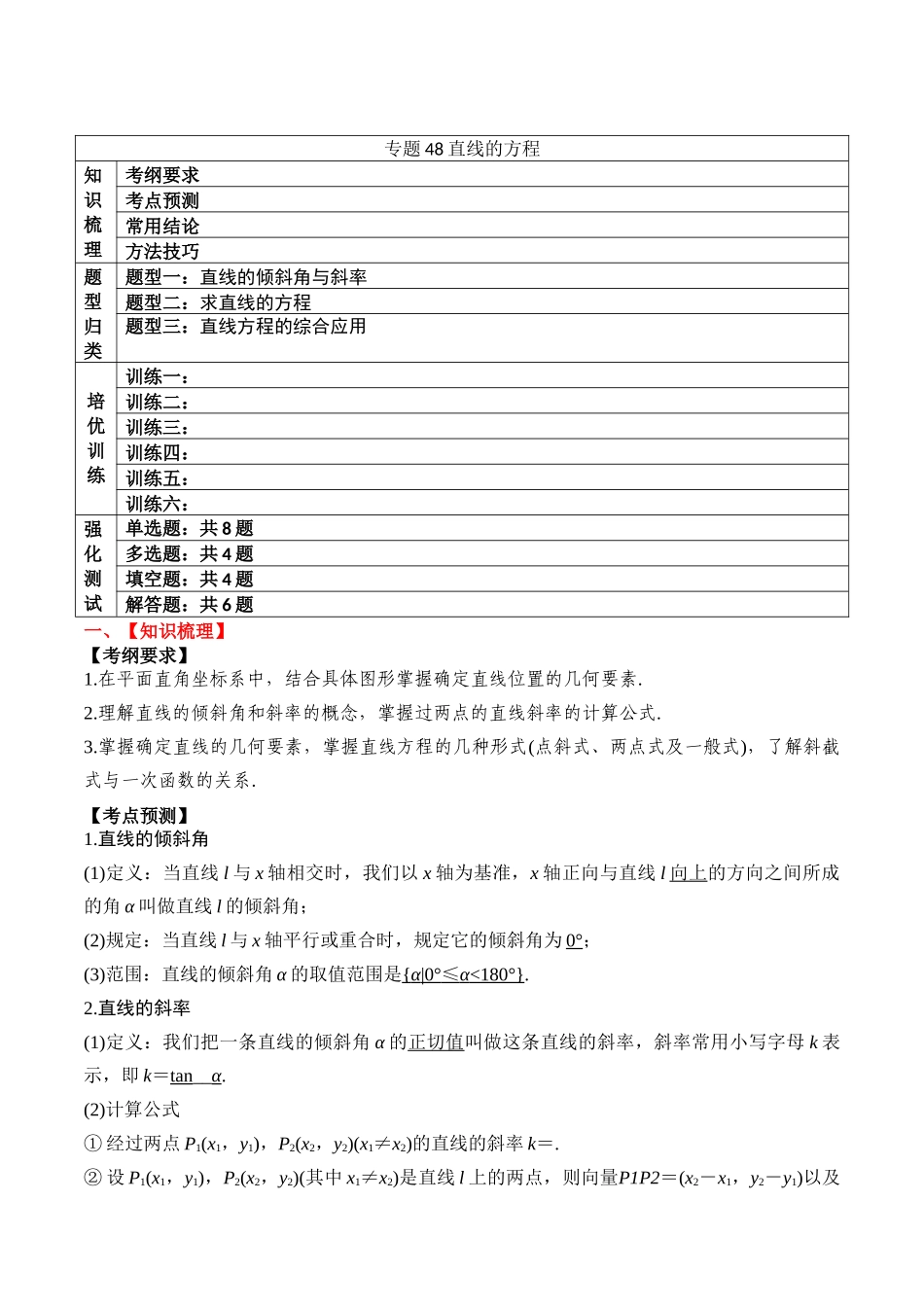 专题48直线的方程（解析版）.docx_第1页