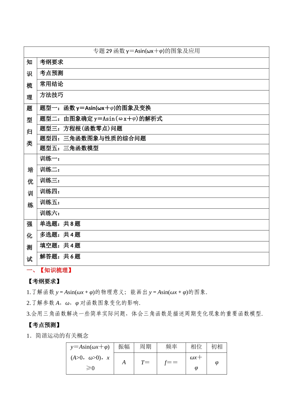 专题29 函数y＝Asin(ωx＋φ)的图象及应用（解析版）.docx_第1页