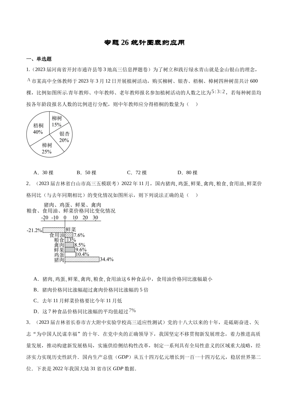 专题26 统计图表的应用（原卷版）.docx_第1页