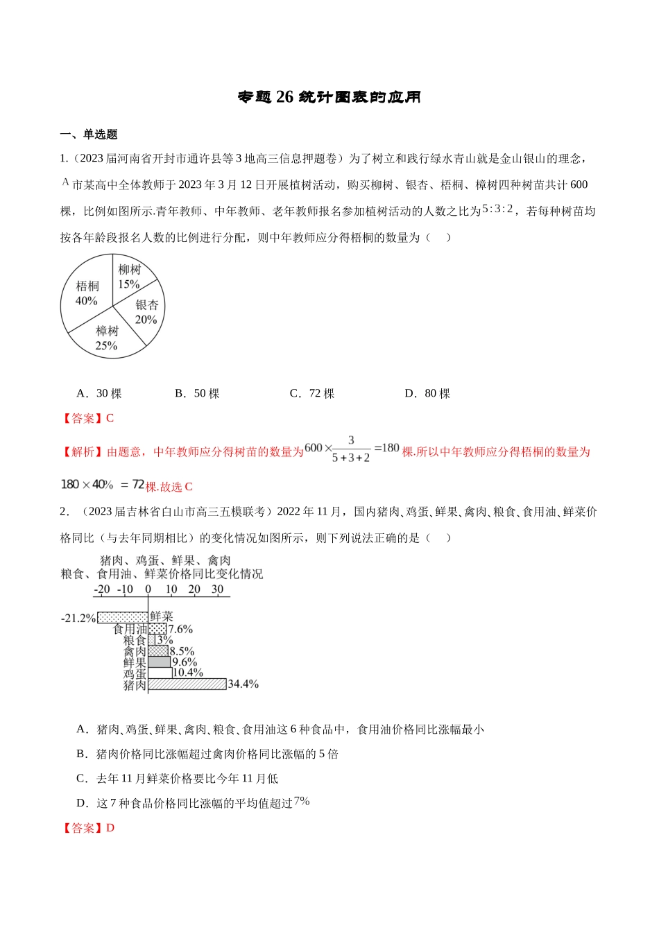 专题26 统计图表的应用（解析版）.docx_第1页