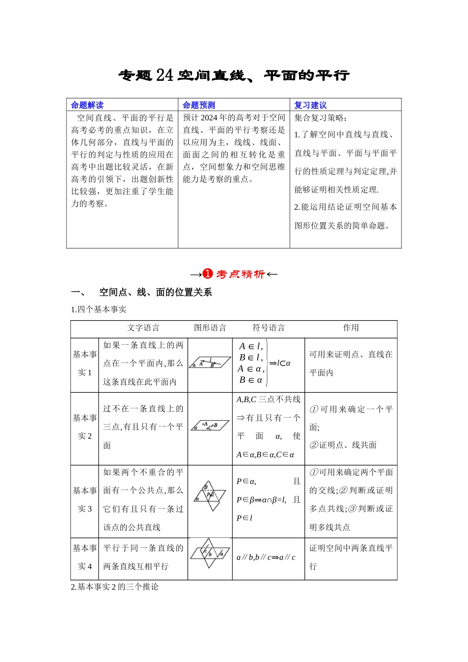 专题24 空间直线、平面的平行（原卷版）.docx_第2页
