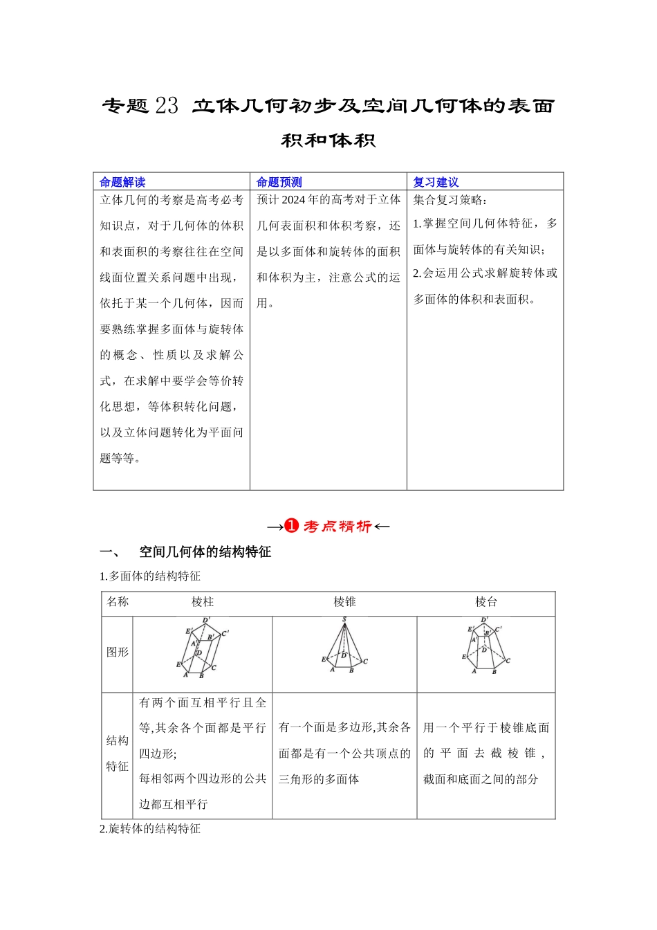 专题23 立体几何初步及空间几何体的表面积和体积（解析版）.docx_第2页