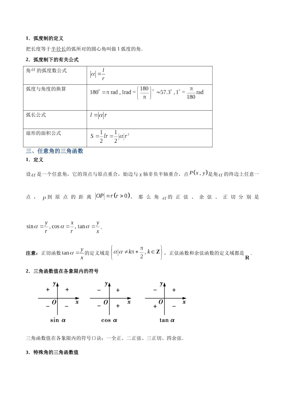 专题20 任意角、弧度制和任意角的三角函数(讲义)(解析版).docx_第2页