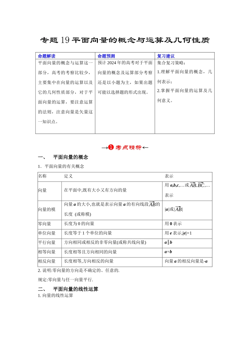 专题19 平面向量的概念与运算及几何性质（原卷版）.docx_第2页
