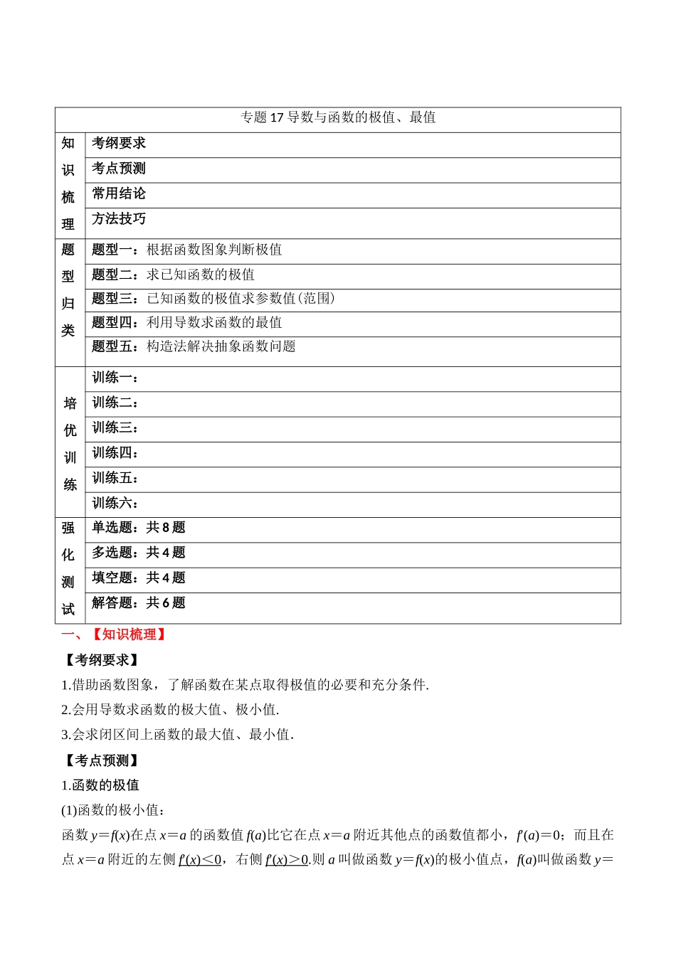 专题17 导数与函数的极值、最值（解析版）.docx_第1页