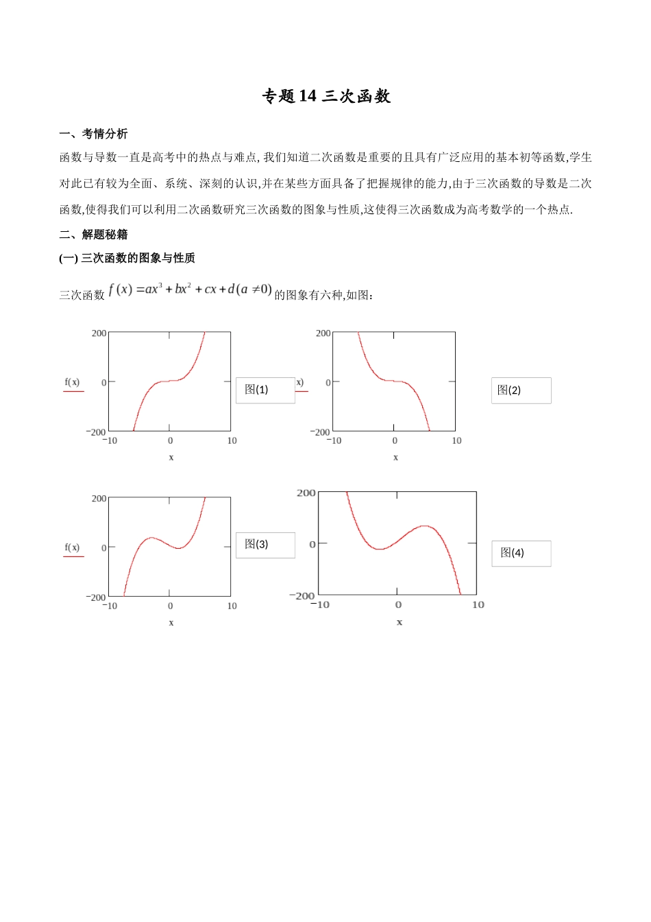专题14  三次函数（原卷版）.docx_第1页