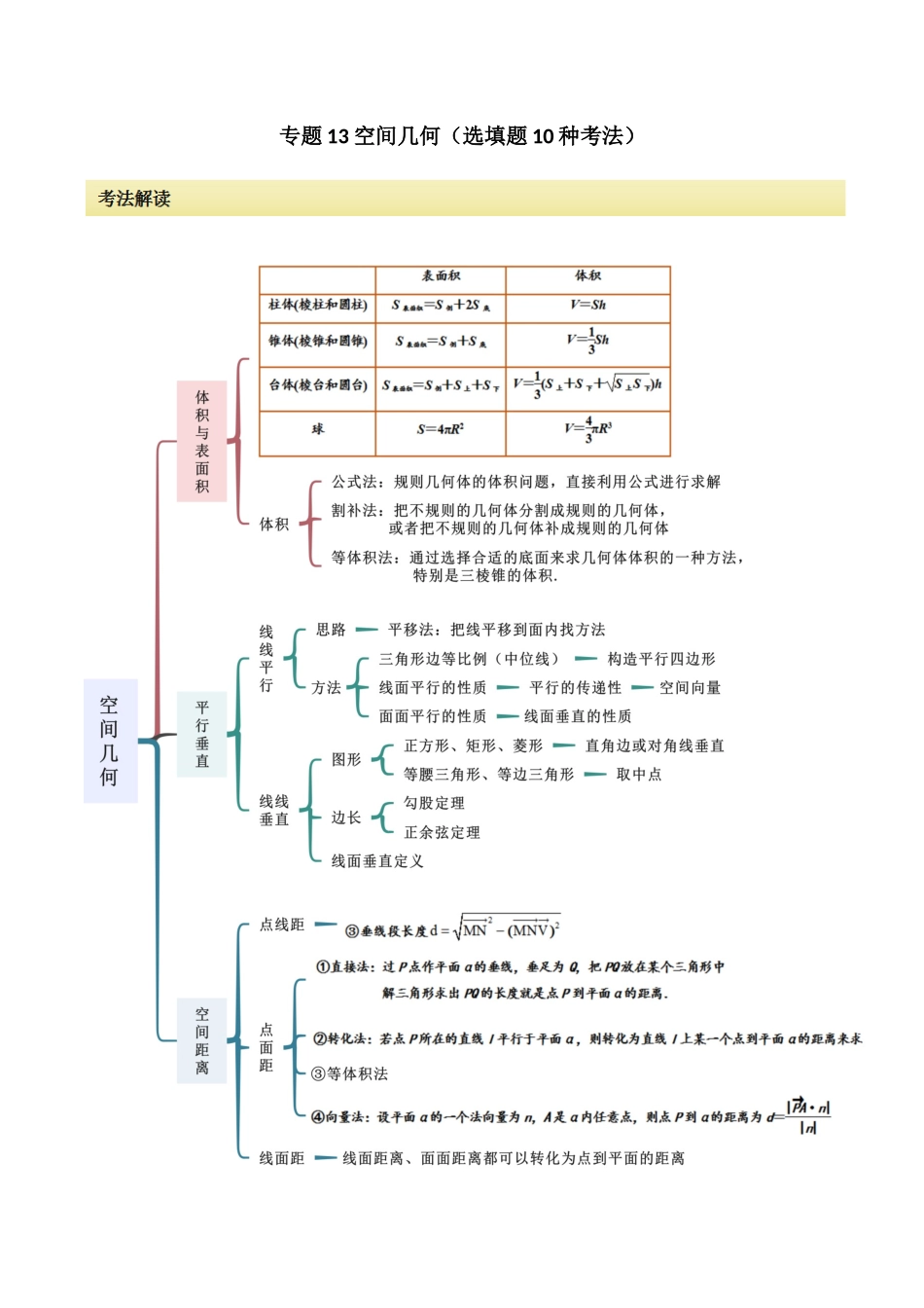 专题13 空间几何（选填题10种考法）（原卷版）.docx_第1页