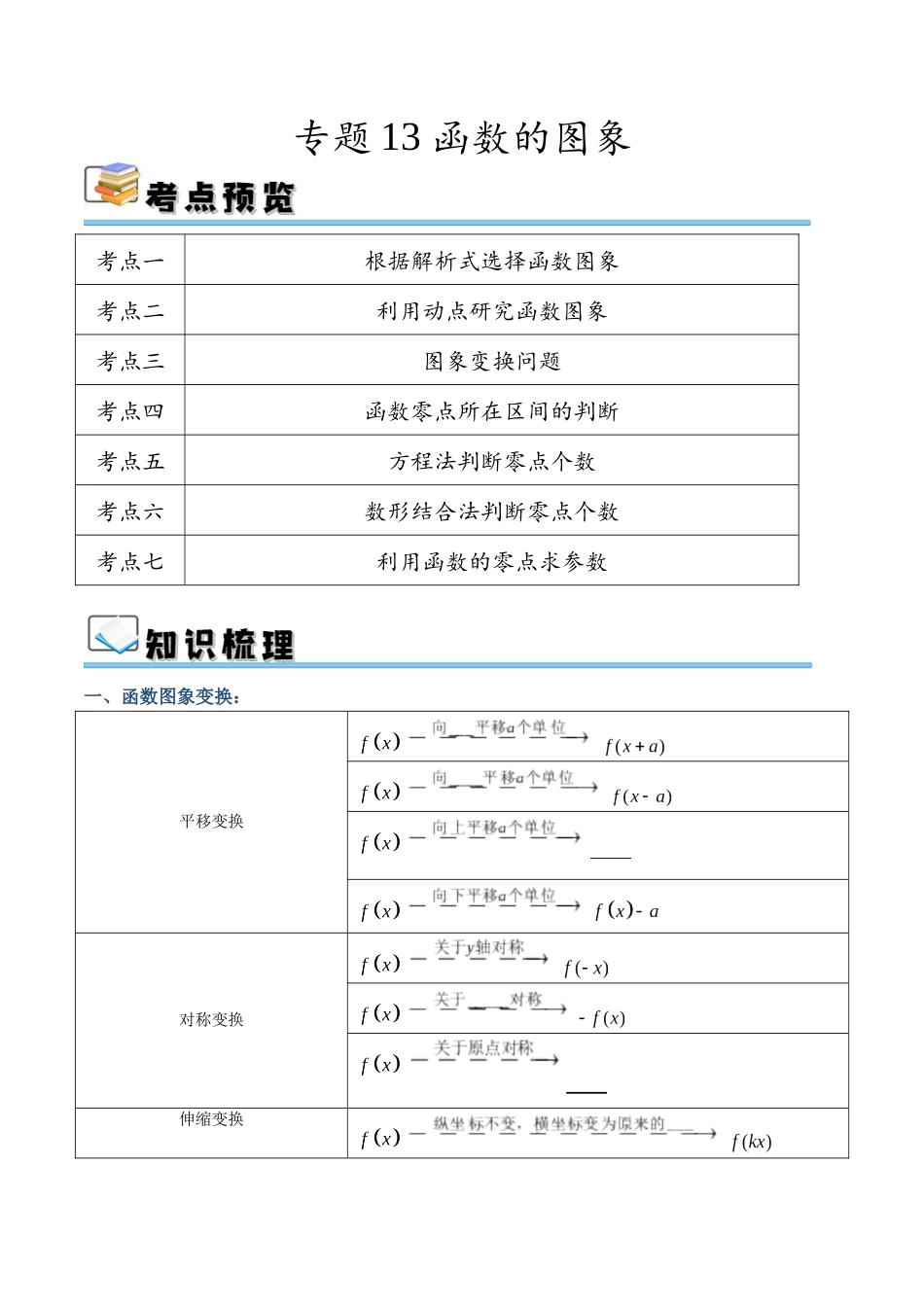 专题13 函数的图象（讲义）（原卷版）.docx_第1页