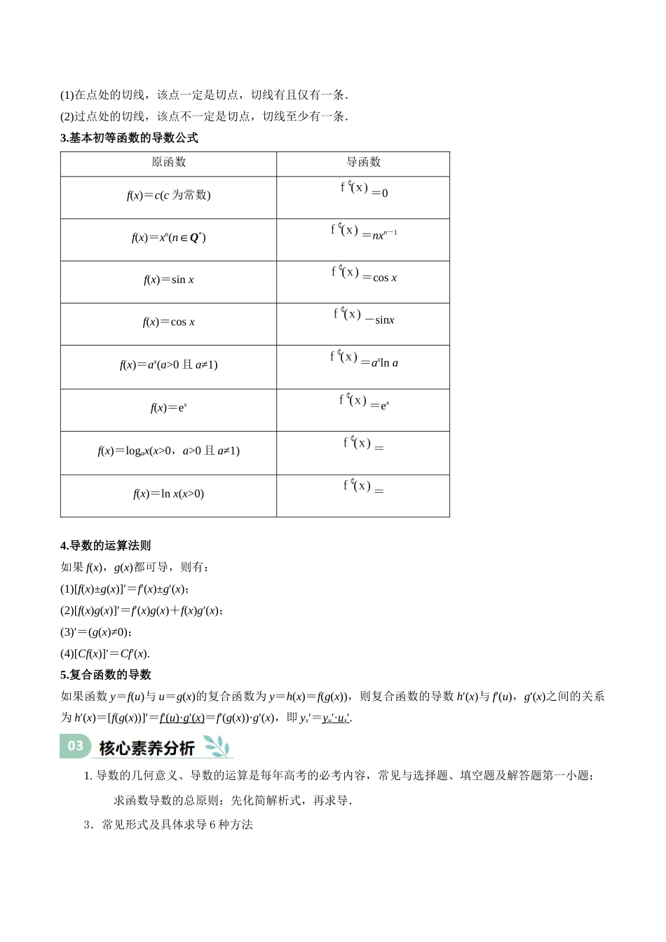 专题13 导数的概念及运算（思维导图+知识清单+核心素养分析+方法归纳）（学生版）.docx_第2页