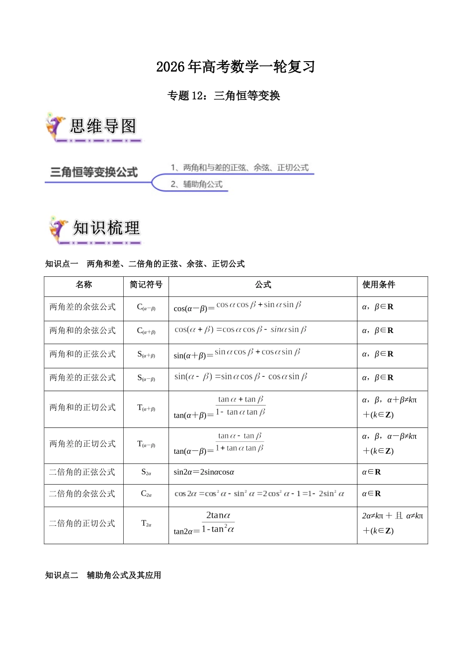 专题12 三角恒等变换（教师版）.docx_第1页