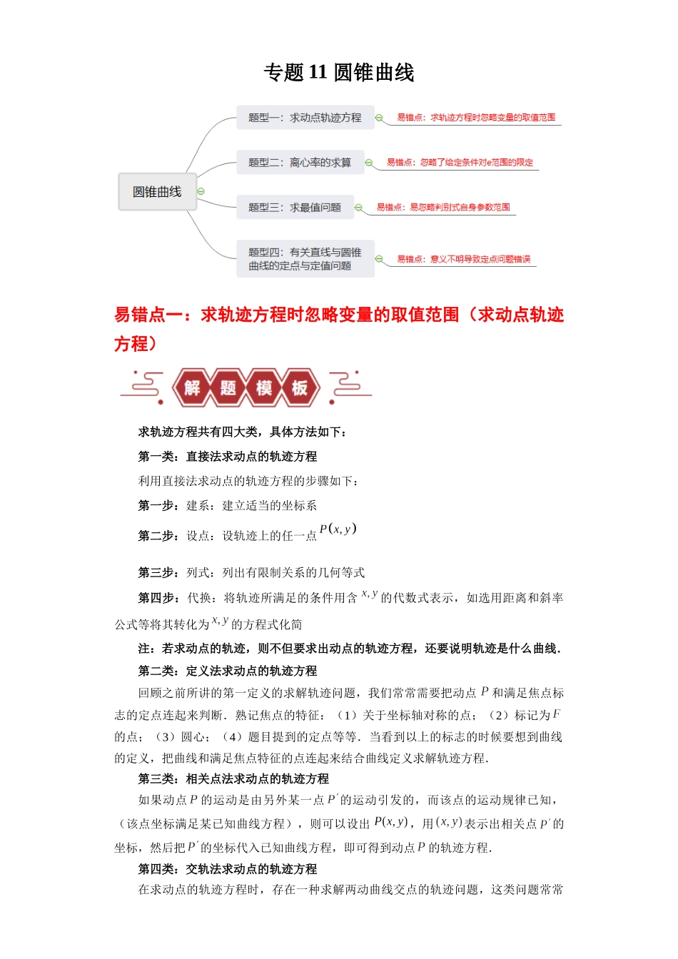 专题11 圆锥曲线（4大易错点分析+解题模板+举一反三+易错题通关）-备战2024年高考数学考试易错题（新高考专用）（原卷版）.docx_第1页