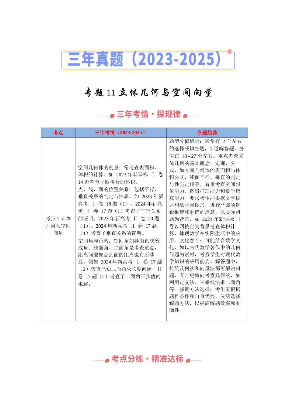 专题11  立体几何与空间向量（全国通用）（教师版）.docx_第1页