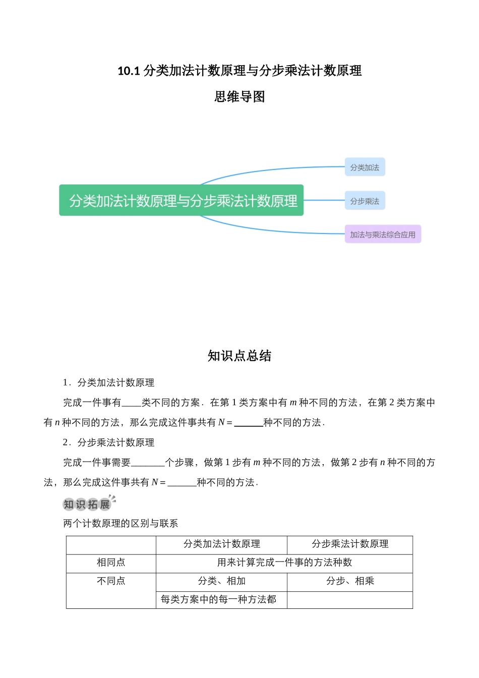 专题10.1 分类加法计数原理与分步乘法计数原理(原卷版).docx_第1页