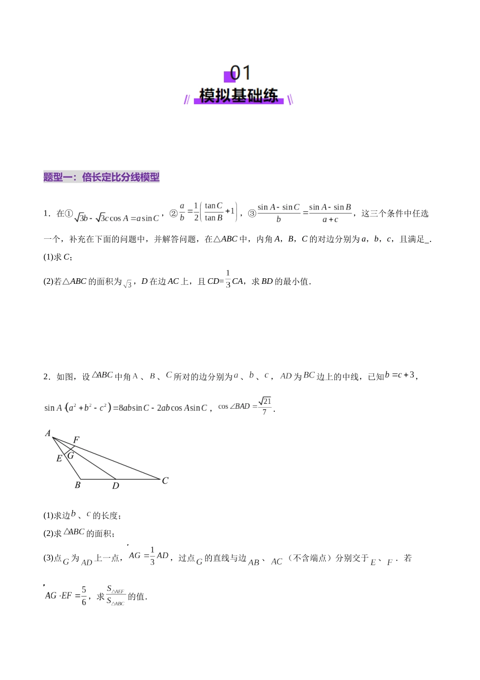专题10 正余弦定理在解三角形中的高级灵活应用与最值问题（练习）（学生版）.docx_第2页