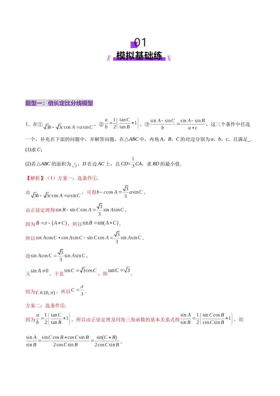 专题10 正余弦定理在解三角形中的高级灵活应用与最值问题（练习）（教师版）.docx_第2页