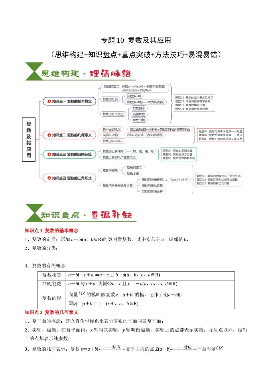 专题10 复数及其应用（4知识点+2重难点+6方法技巧+3易错易混）（教师版）.docx_第1页