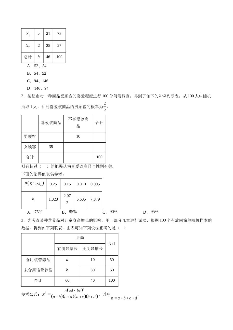 专题9.4 列联表与独立性检验（原卷版）-（新高考专用）.docx_第2页