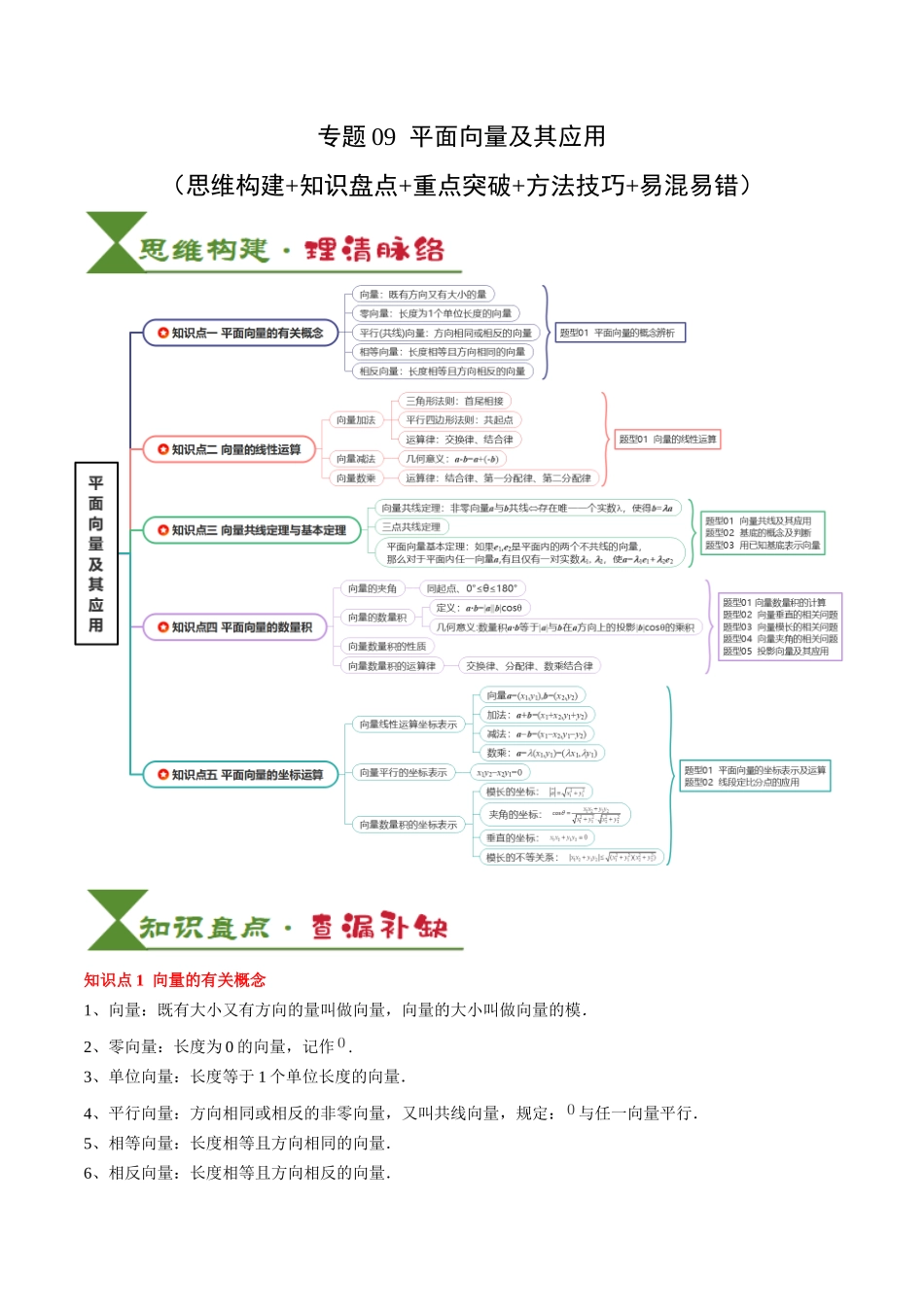 专题09 平面向量及其应用（5知识点+4重难点+8方法技巧+6易错易混）（学生版）.docx_第1页