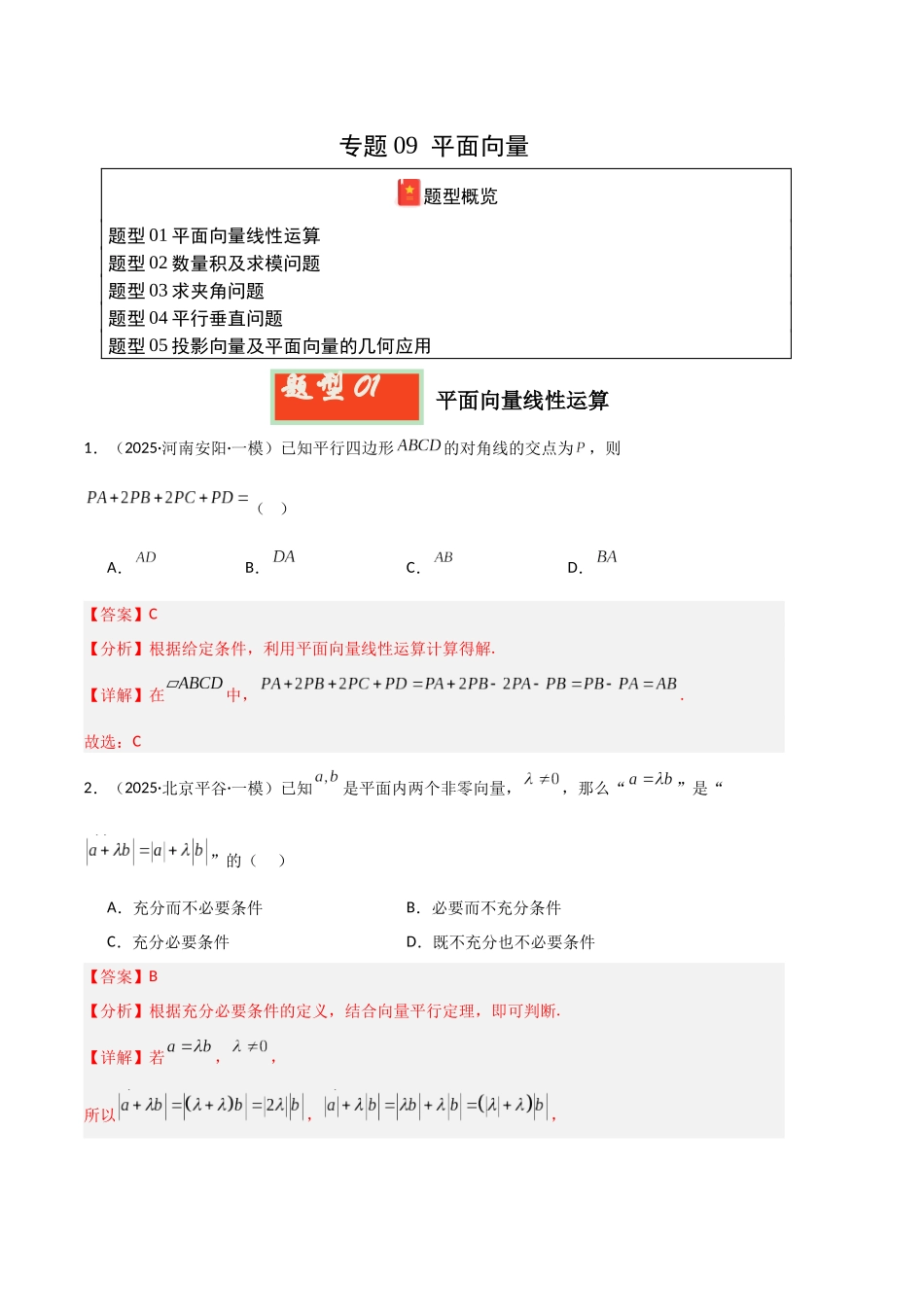 专题09 平面向量（教师版）.docx_第1页