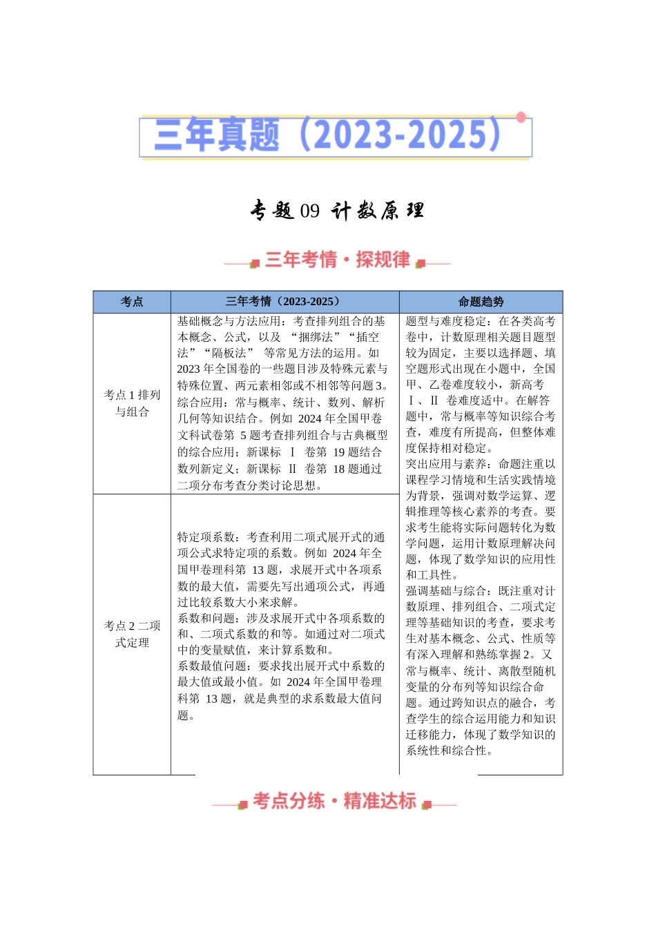专题09  计数原理（全国通用）（学生版）.docx_第1页
