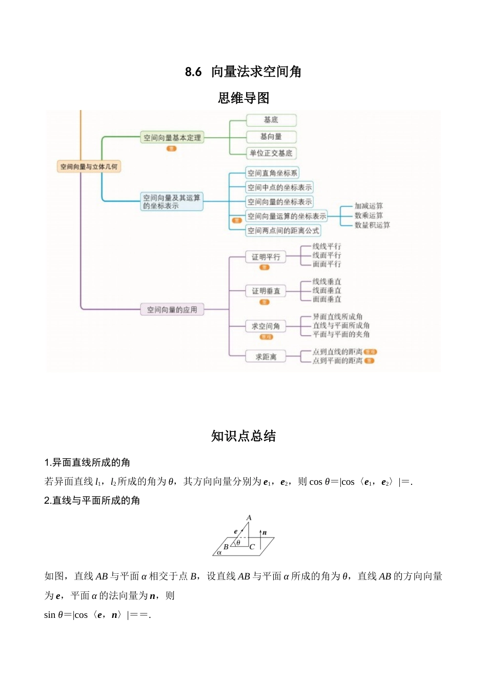 专题8.6   向量法求空间角（原卷版）.docx_第1页