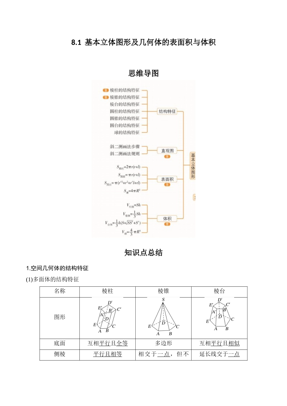 专题8.1 基本立体图形及几何体的表面积与体积(解析版).docx_第1页